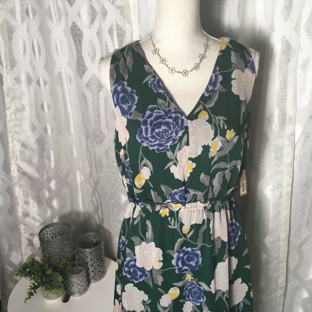 Merona Women Green Floral Sleeveless ruffle Hem Ma - Picture 5 of 8